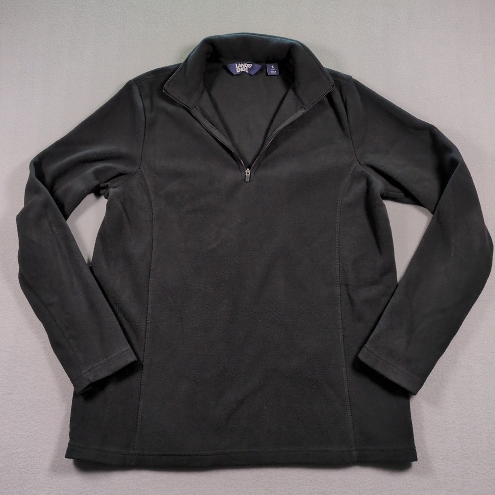 Lands End Womens Sweatshirt SZ S Black Fleece Quarter Zip Pullover